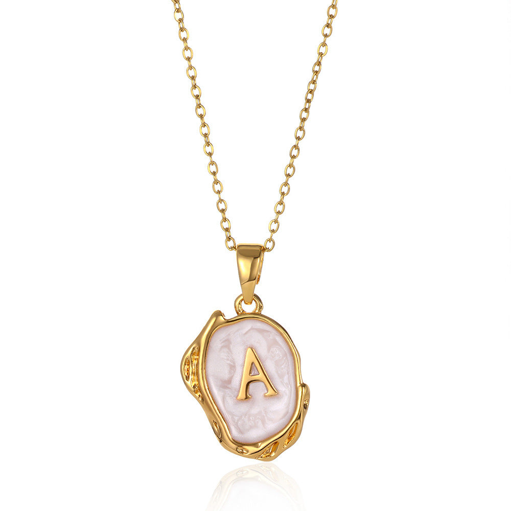 Sea Blue Mall Retro Style Gold Inlaid Pearl Design Personalized Letter Necklace.  SeaBlueMall.com