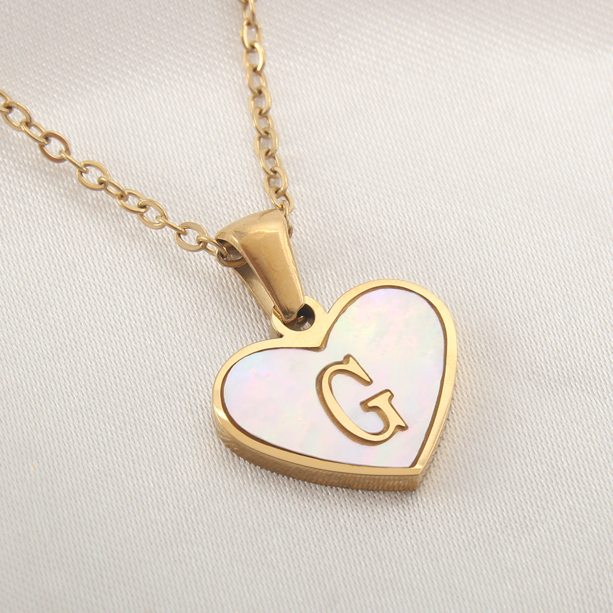 Sea Blue Mall Gold Plated Personalized Letter Heart-shaped Necklace with a White Shell  SeaBlueMall.com