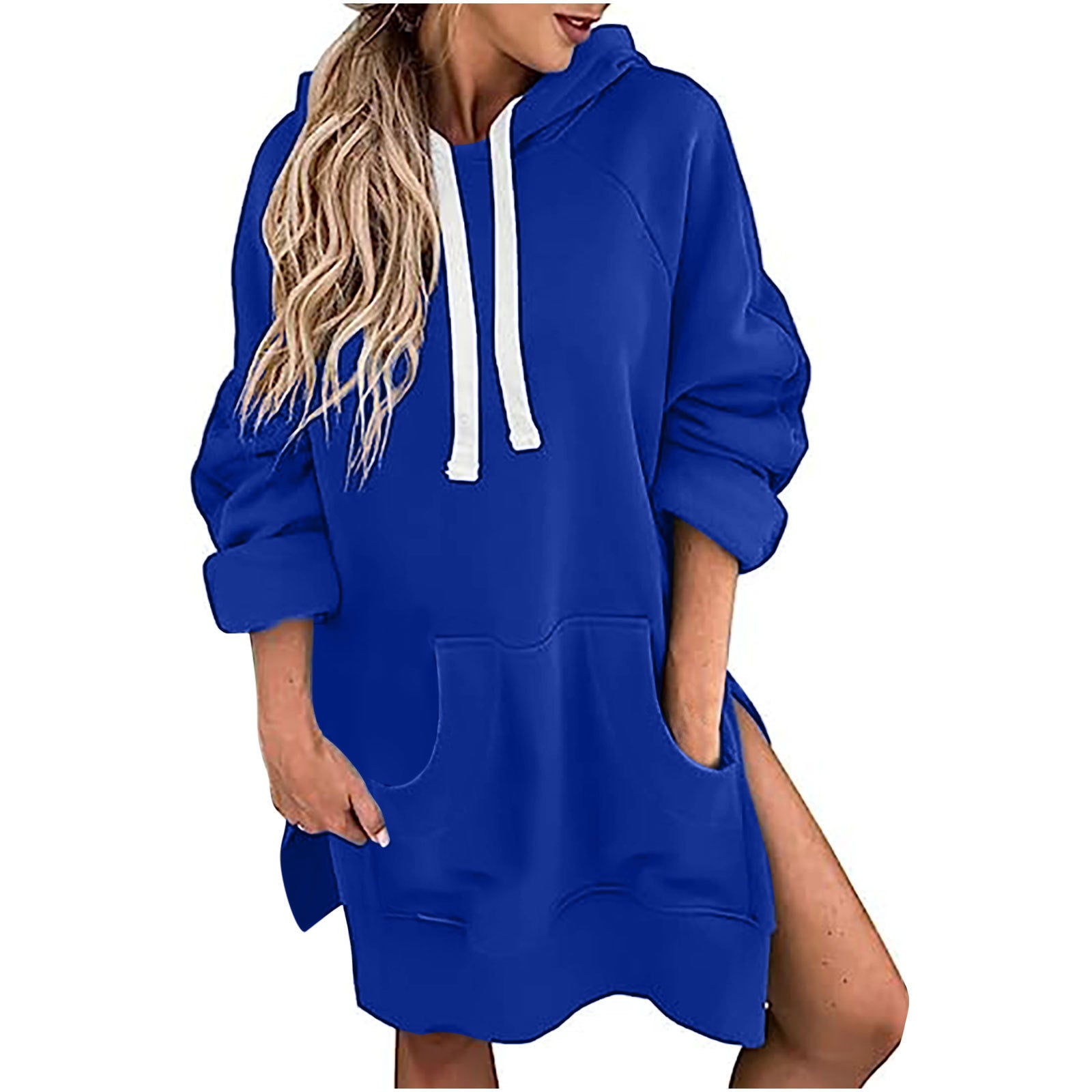 Sporty Chic Loose-fitting  Drawstring Top Sweater  Dress with Long Sleeve