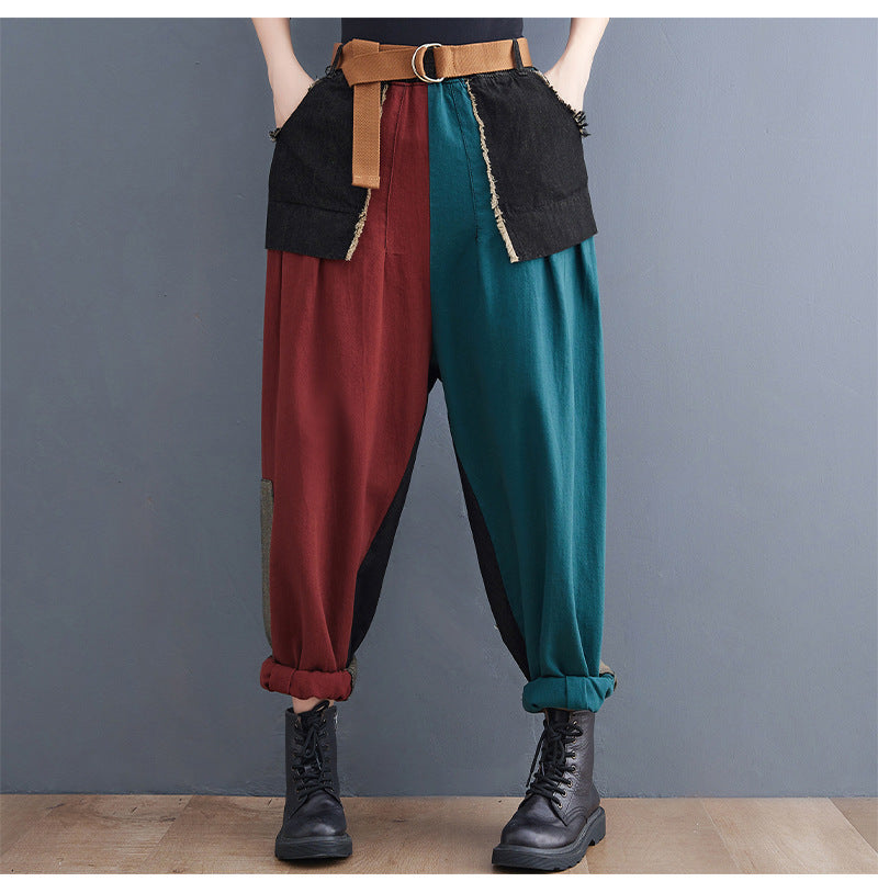 Trendy Contrast Color Stitching Denim Pants