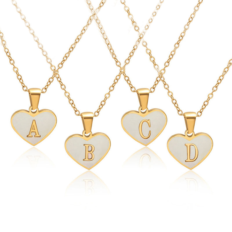 Sea Blue Mall Gold Plated Personalized Letter Heart-shaped Necklace with a White Shell  SeaBlueMall.com