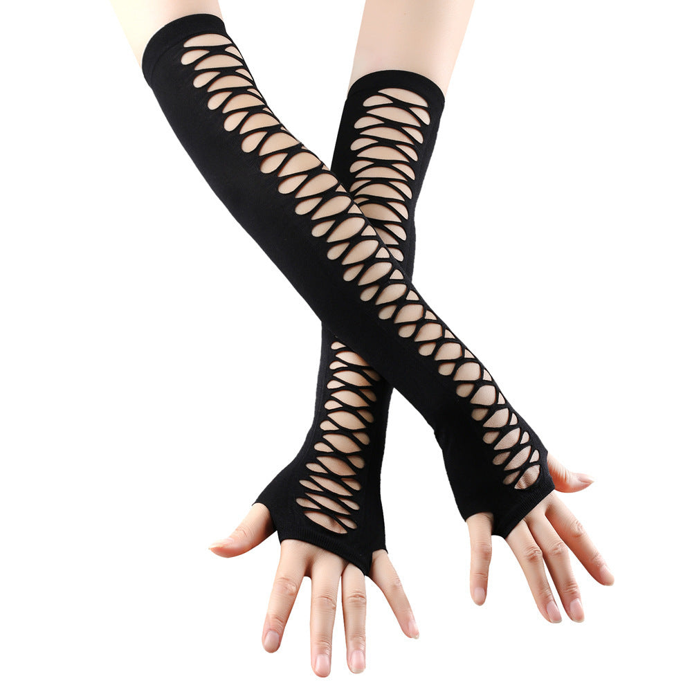 Mid-length Lace Style Mesh Ripped Gloves