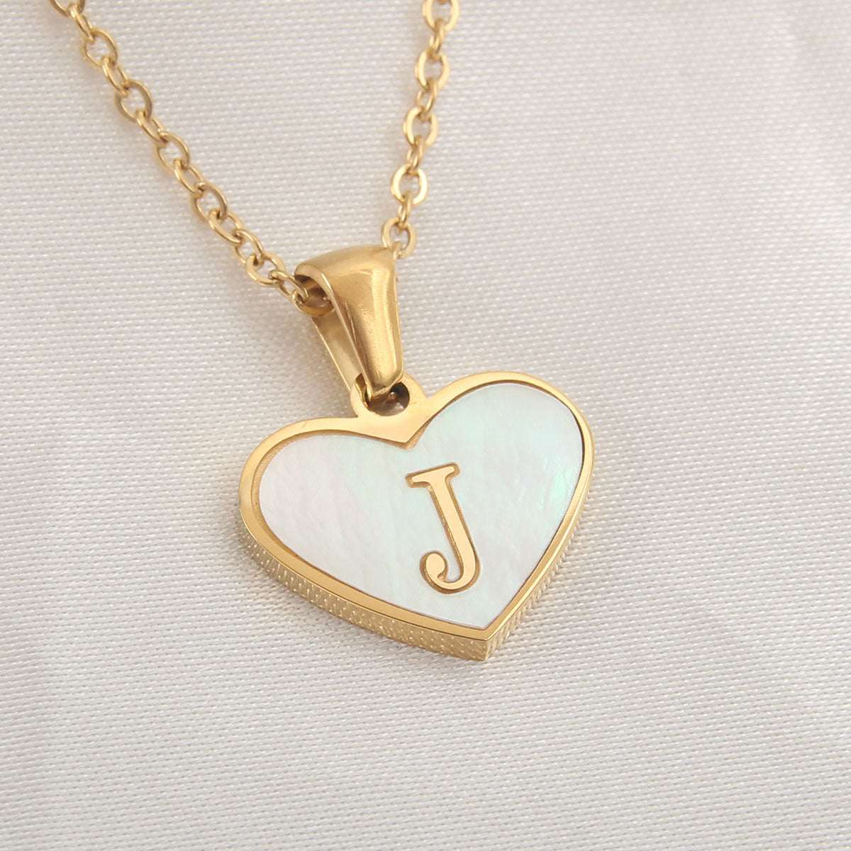 Sea Blue Mall Gold Plated Personalized Letter Heart-shaped Necklace with a White Shell  SeaBlueMall.com