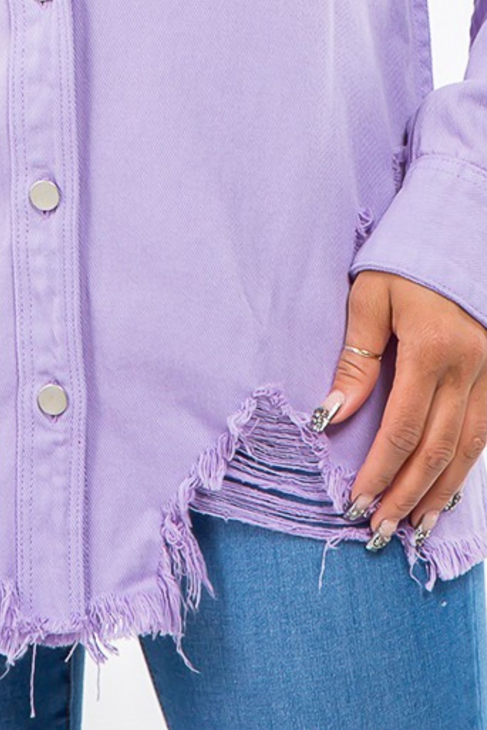 Lavender  Bazi Frayed Hem Distressed Denim Jacket