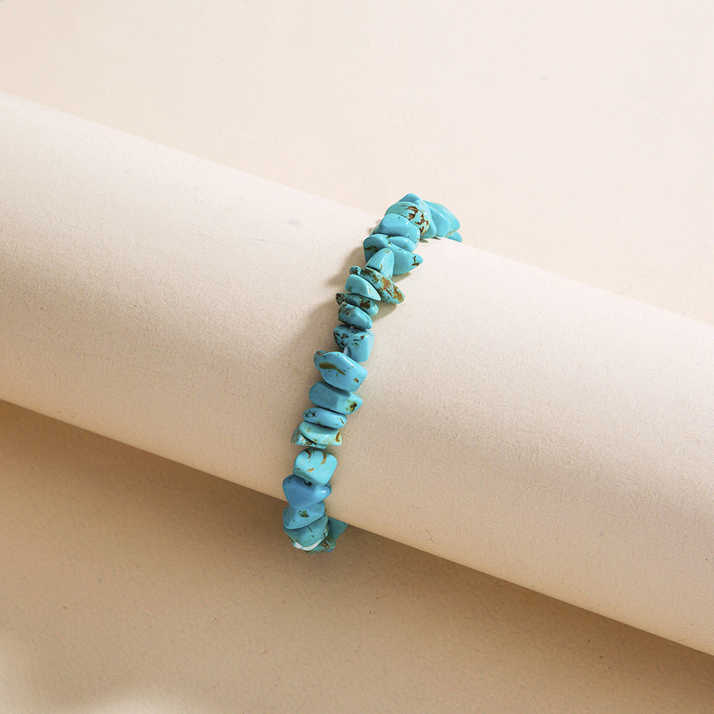 Genuine Turquoise Natural Irregular Stone Elastic Bracelet.