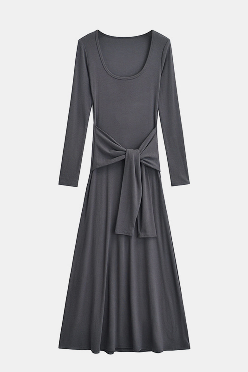 Comfy Long Sleeve Maxi Dress with Basic Bae Tied Scoop Neck