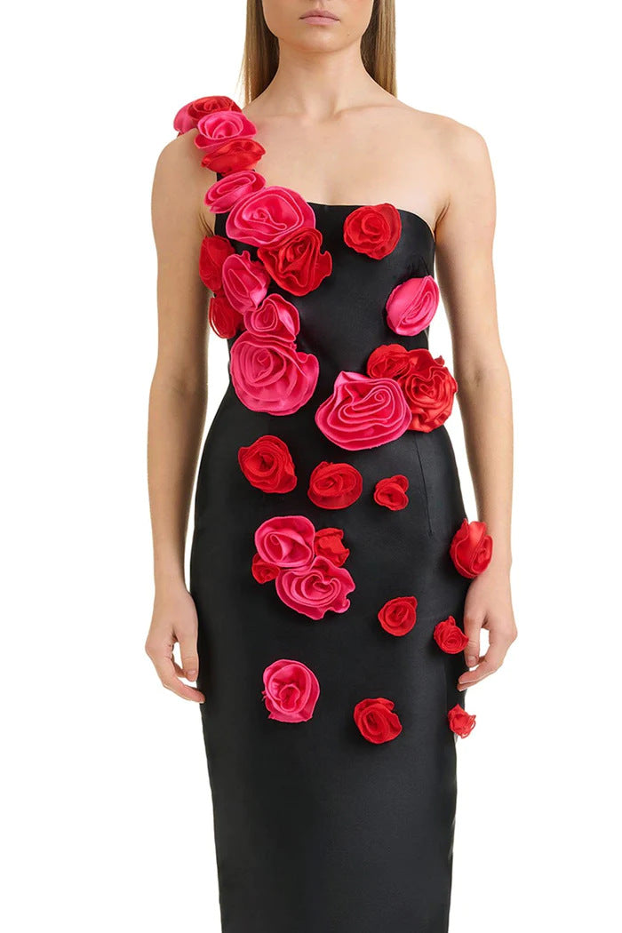 Shoulder Belt Flowers Bandage One-piece Dress