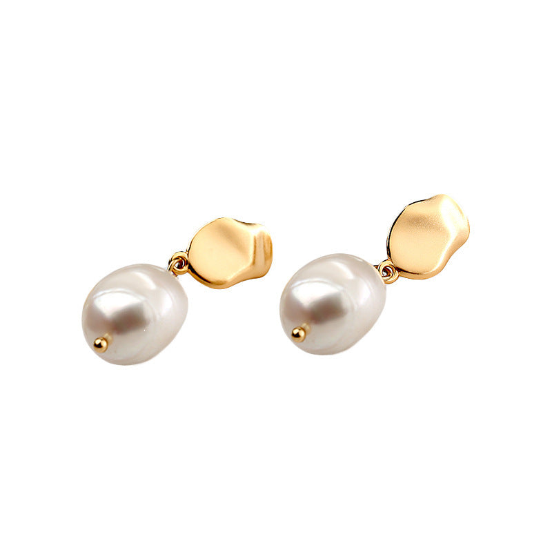 925 Sterling Silver Baroque Style Genuine  Freshwater Pearl Rose Gold Earrings.