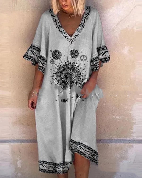 Unique Print V-neck Plus Size Casual Dress