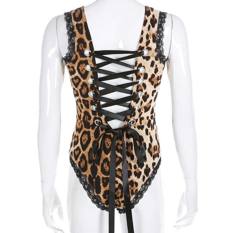 Black Lace Leopard Pint One-piece  Swimsuit