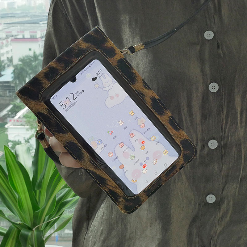 Retro  Eco Leather Leopard Print Touch Screen Cross Body Bags