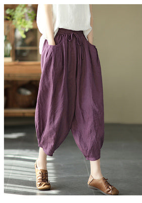 Relaxed Baggy Bloomers Elastic Waist Harem Capri Pants