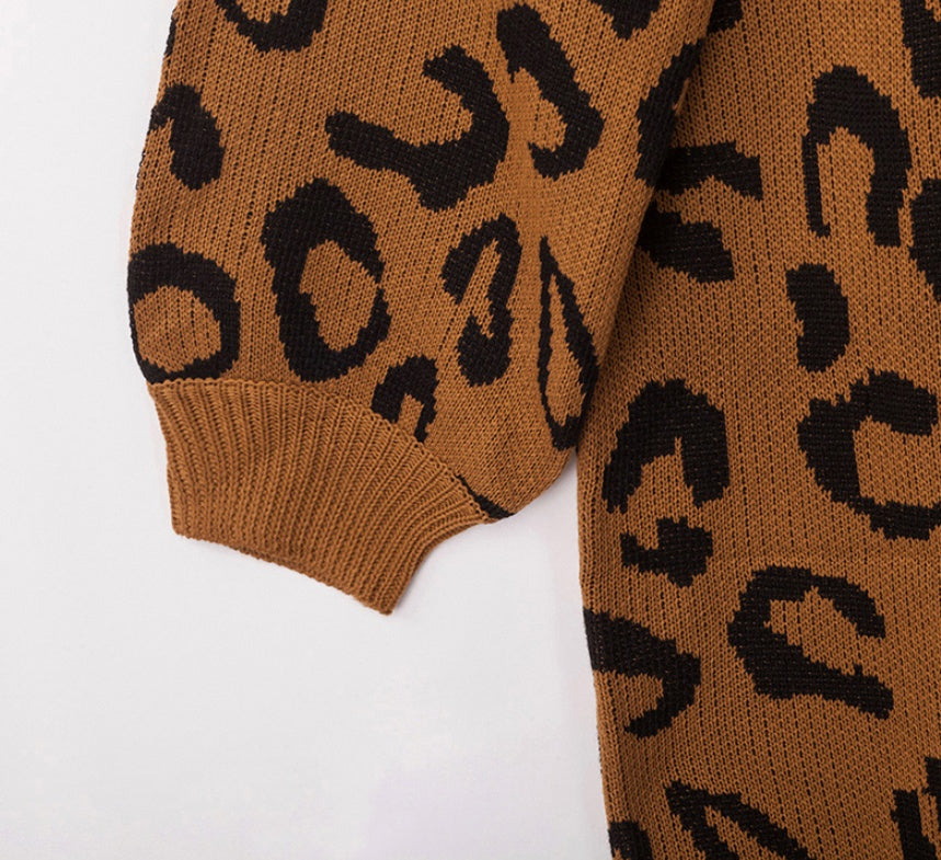 So Cozy Turtleneck Leopard Print Sweater Dress