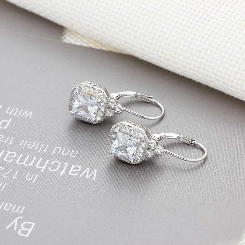 Sparkling Rhinestone 925 Sterling Silver Hook Drop Earrings.