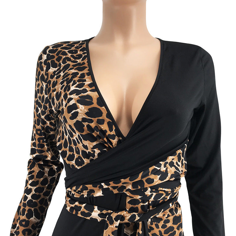 Date Night Plunging Neck Leopard Print Dress