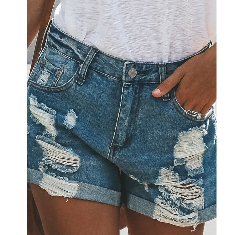 Casual Street Style Ripped Denim Shorts