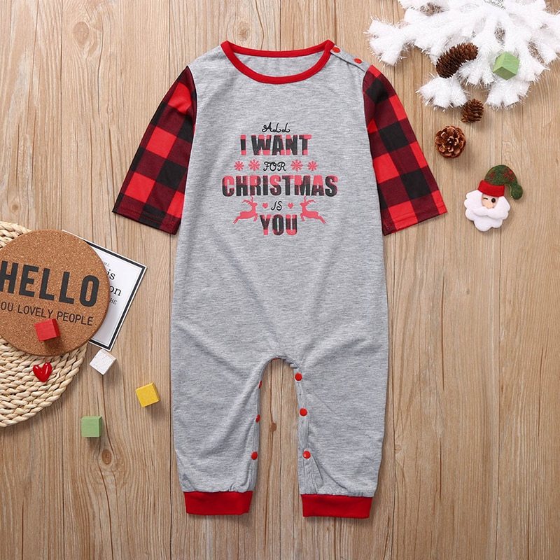 Family Christmas Parent-Child Plaid Matching Loungewear Set