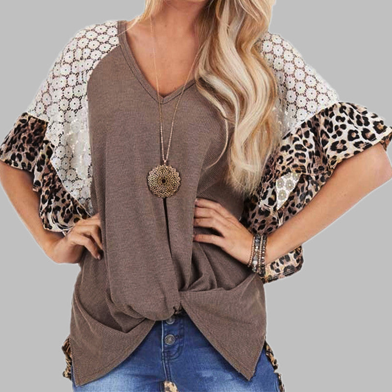 Jungle Vibes Leopard Patchwork Batwing Sleeve Top