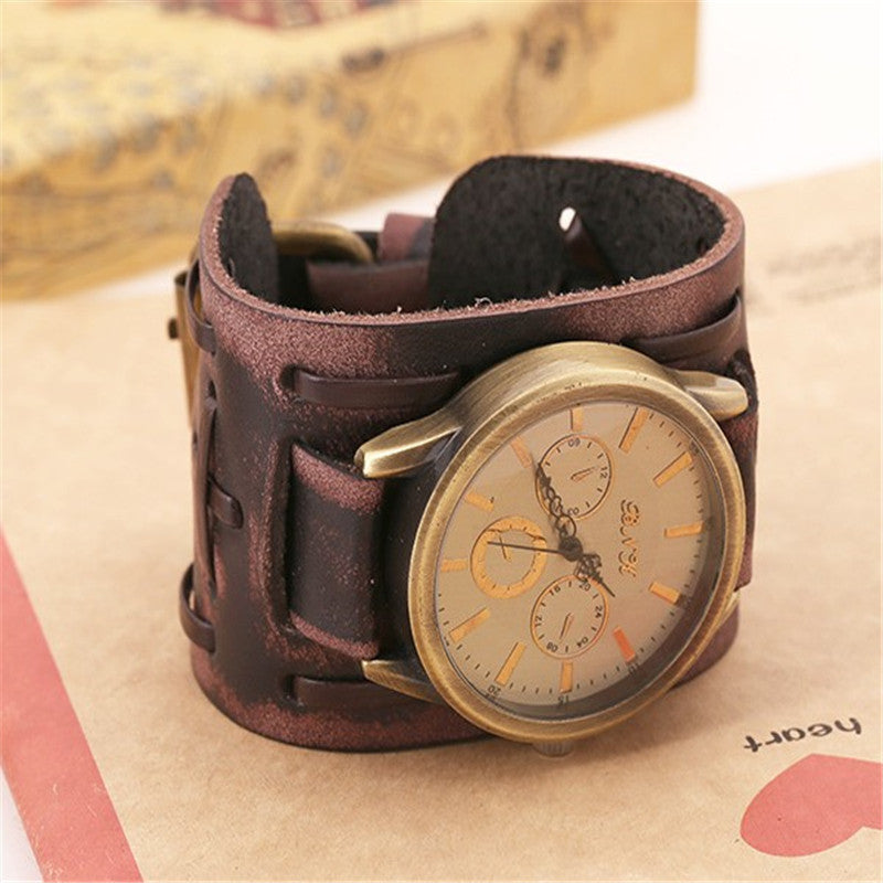 Retro Wide Cowhide Hippie Punk Watch