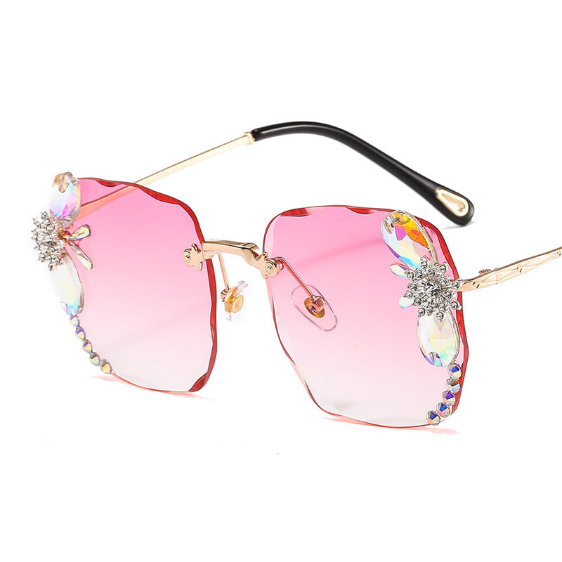 Frameless Trendy Rhinestone Sunglasses, Gradient Luxury Sunglasses.