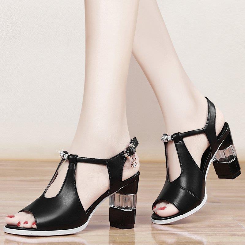 Cross Strap Open Toe Thick High Heels