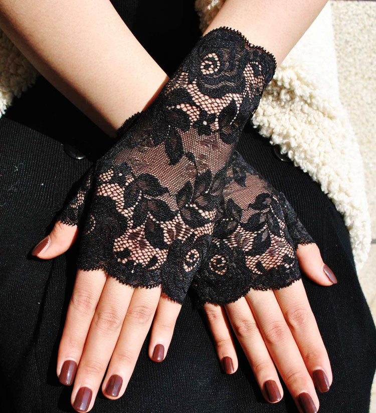 Thin Mesh Stretchy Lace Embroidery Gloves