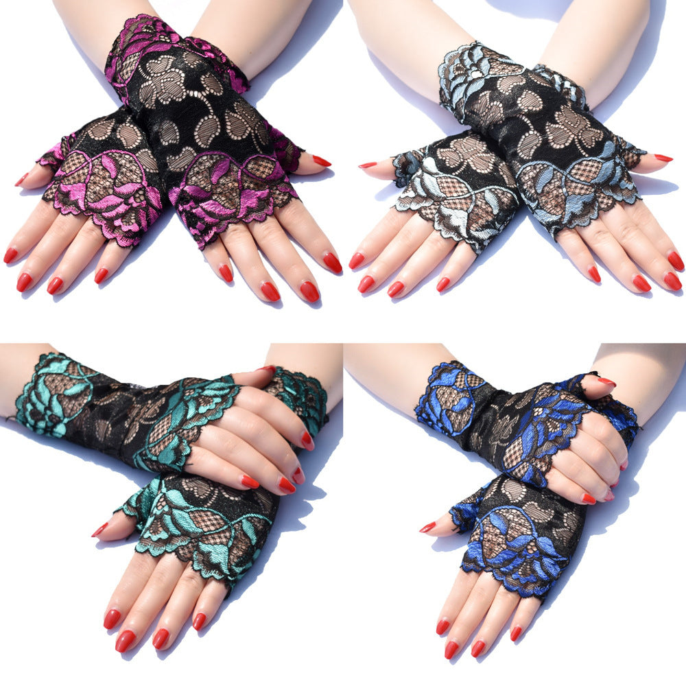 Thin Two-color Lace Half-finger Gloves