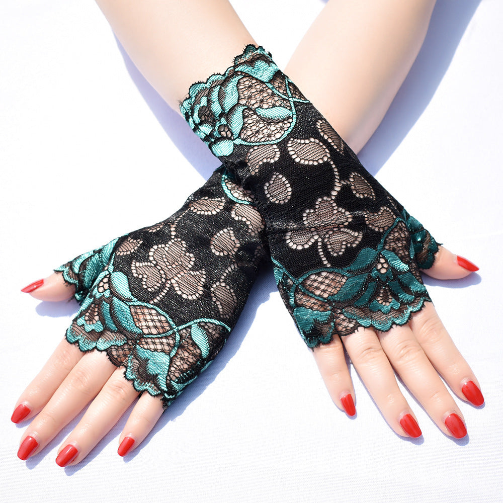 Thin Two-color Lace Half-finger Gloves