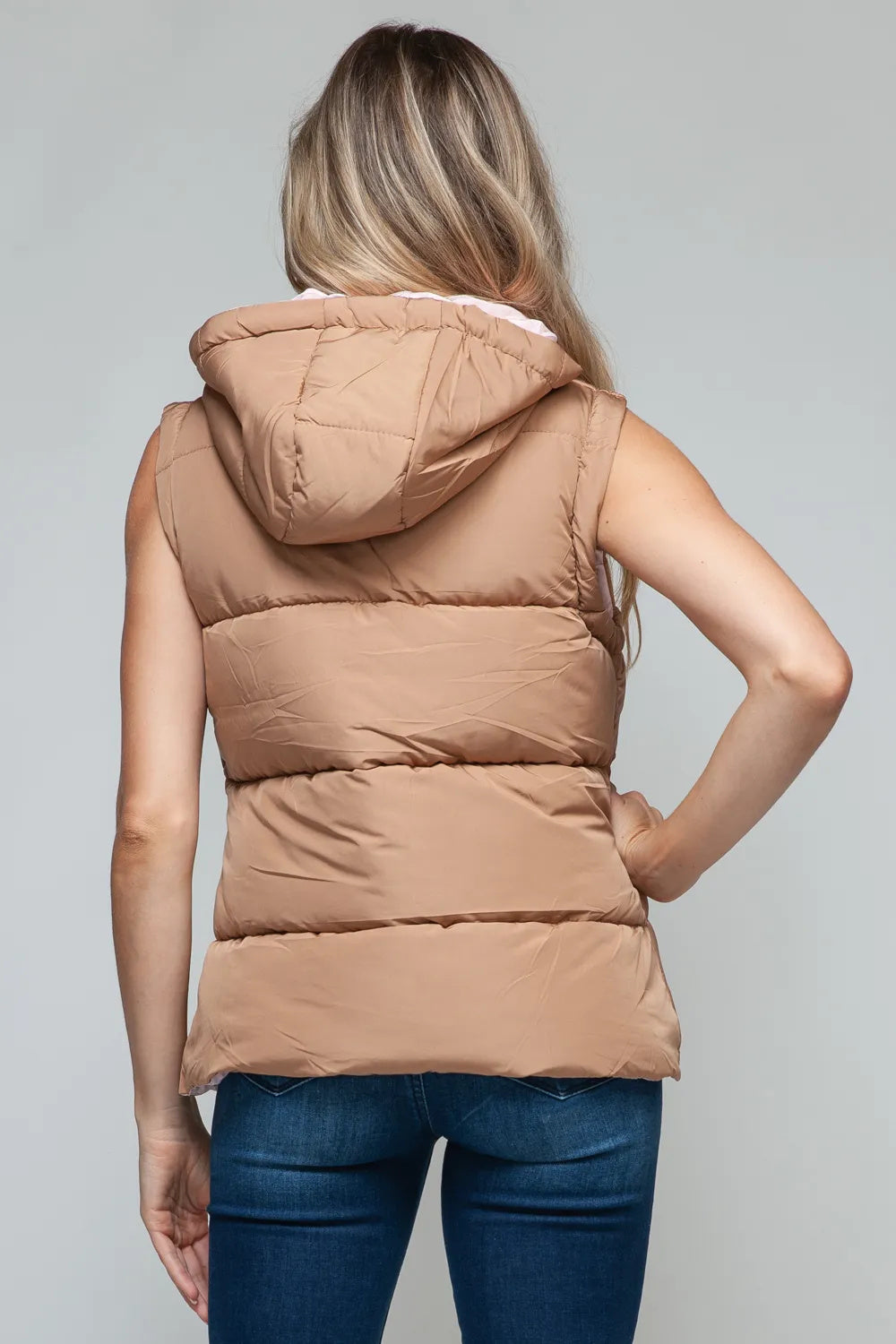 Stylish Snap And Zip Closure Hooded Vest