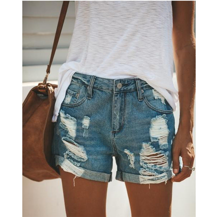 Casual Street Style Ripped Denim Shorts