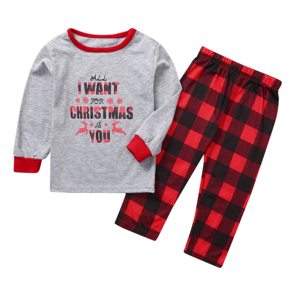 Family Christmas Parent-Child Plaid Matching Loungewear Set