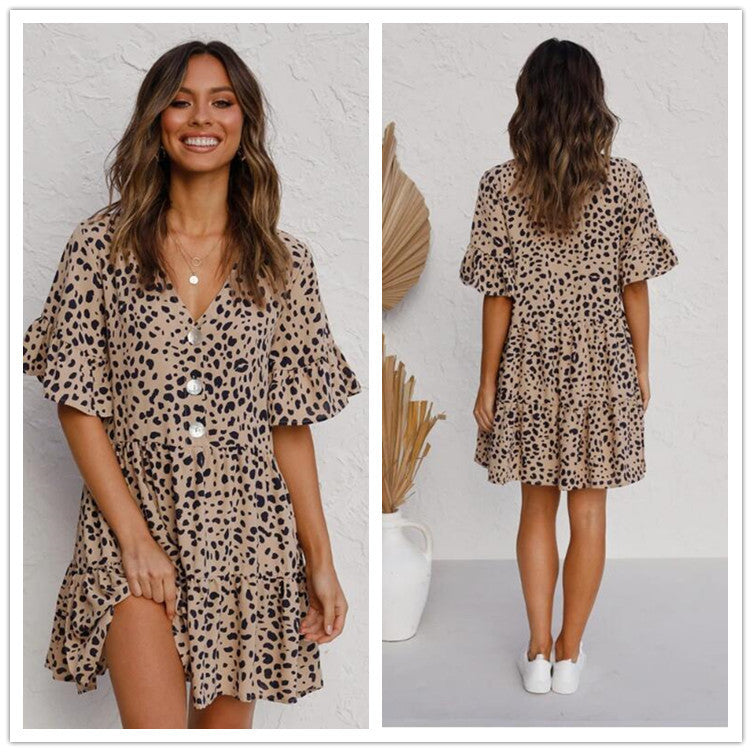 Style Check Casual Leopard Print Mini Dress