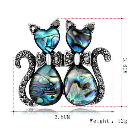 Opal Rhinestone Cat Brooches Pins