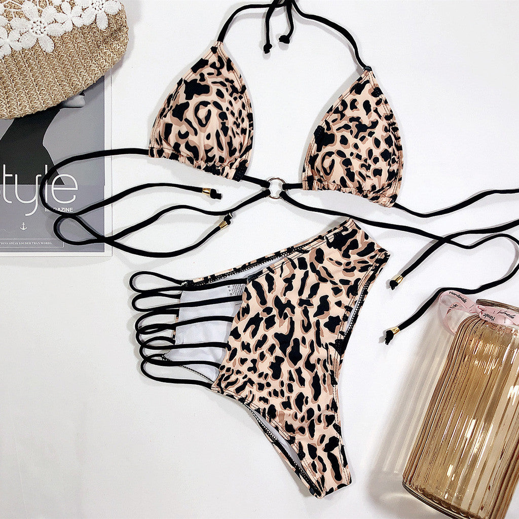 French Leopard Print Back Stings  2-Piece Swimwear