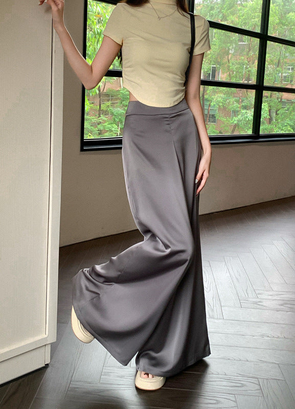 Acetate Satin High Waist Wide Leg Casual Pants