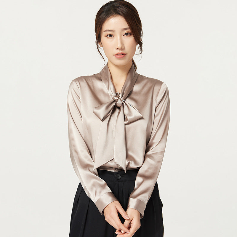 Bow Beauty V-neck Silk Ribbon Shirt