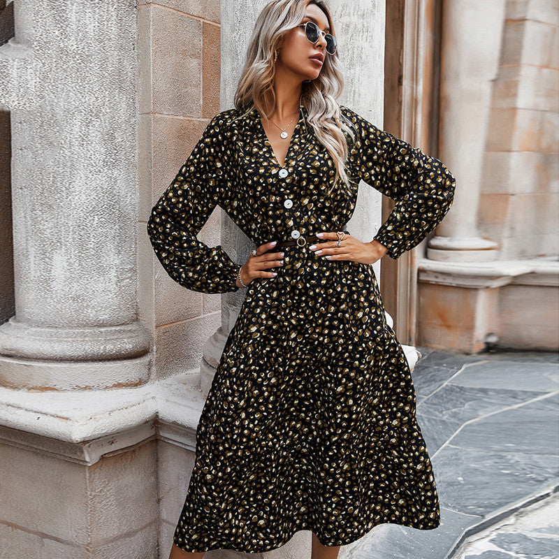 Everyday Style V-neck Leopard Print Maxi Dress