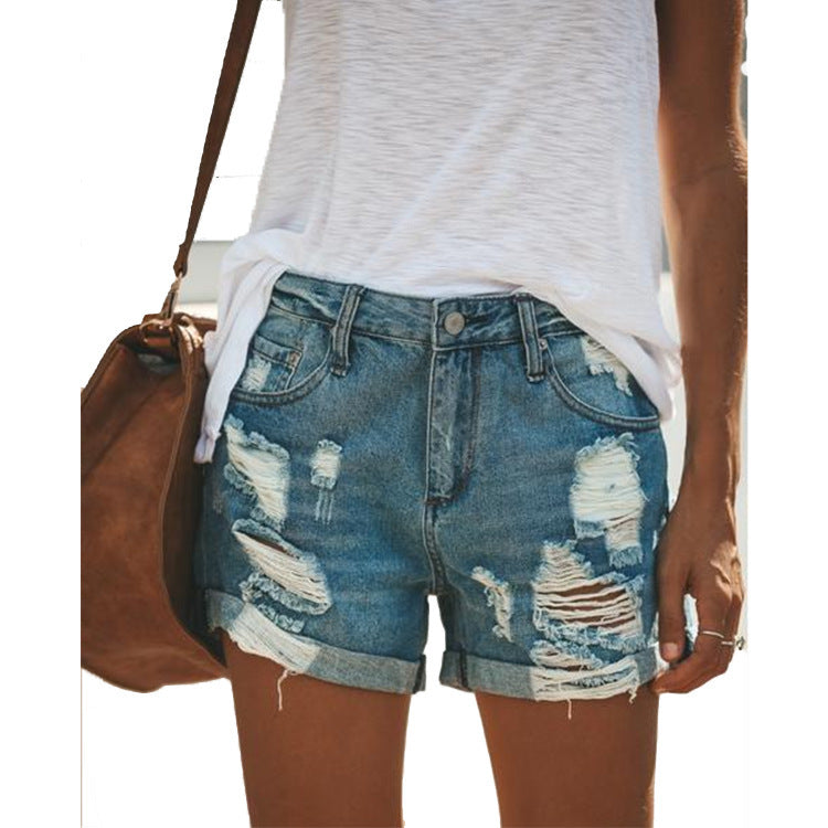 Casual Street Style Ripped Denim Shorts