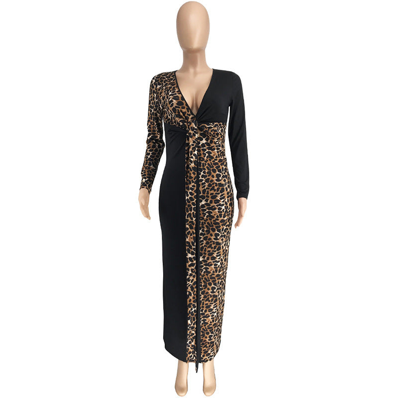 Date Night Plunging Neck Leopard Print Dress