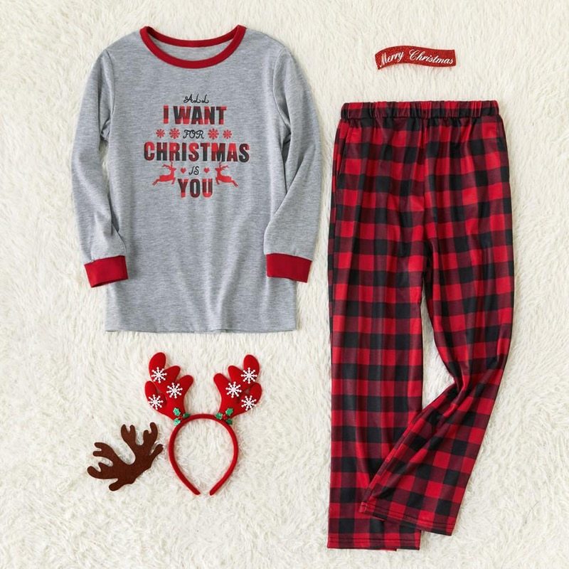 Family Christmas Parent-Child Plaid Matching Loungewear Set