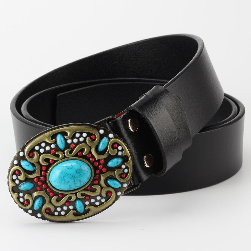 Boho Turquoise Genuine Leather Belt 