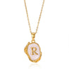 Sea Blue Mall Retro Style Gold Inlaid Pearl Design Personalized Letter Necklace.  SeaBlueMall.com