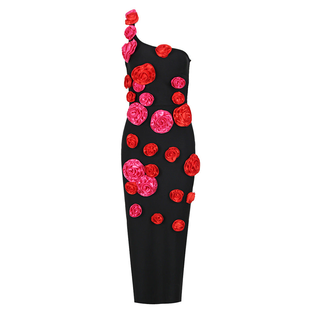 Shoulder Belt Flowers Bandage One-piece Dress