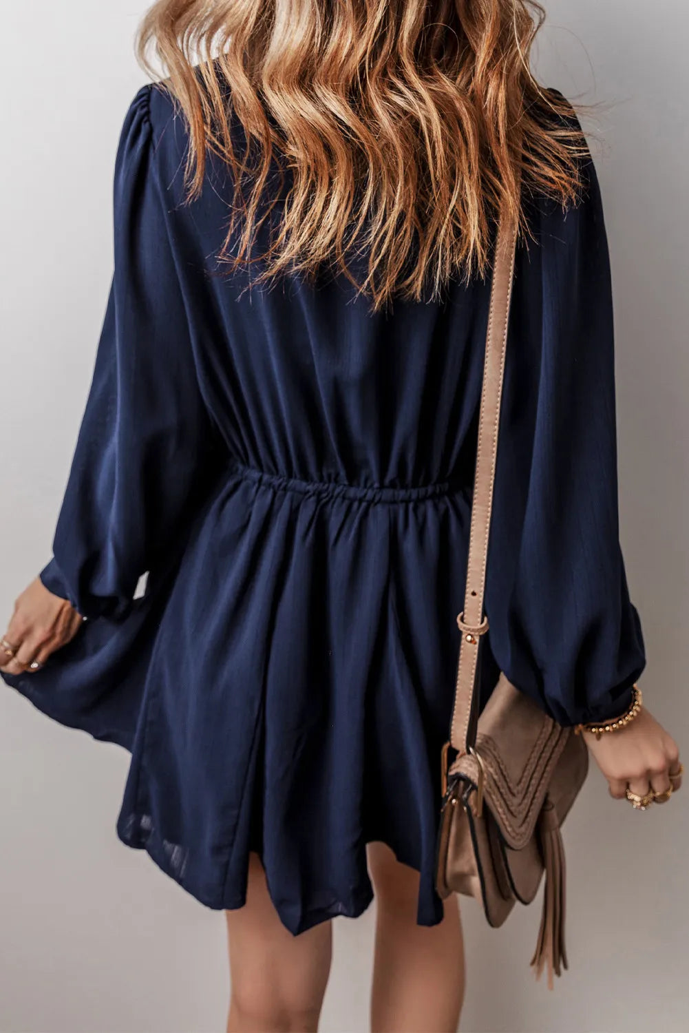 Sporty Chic Half Button Navy Dress with Long Sleeve & Drawstring