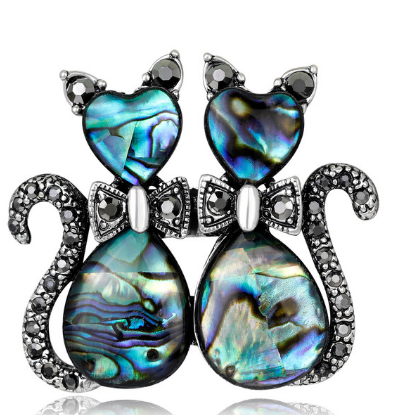 Opal Rhinestone Cat Brooches Pins