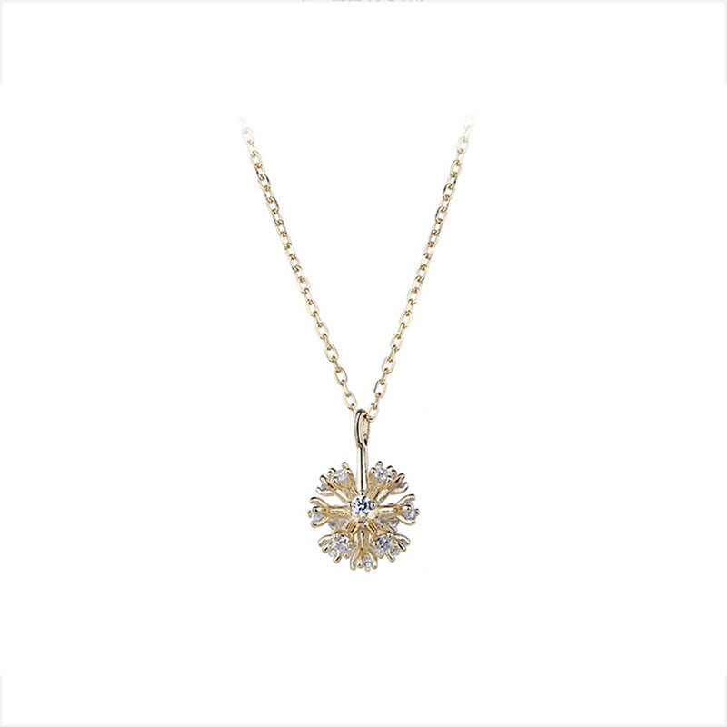 Sea Blue Mall Gold Sparkling Dandelion CZ Necklace with Link Chain.  SeaBlueMall.com