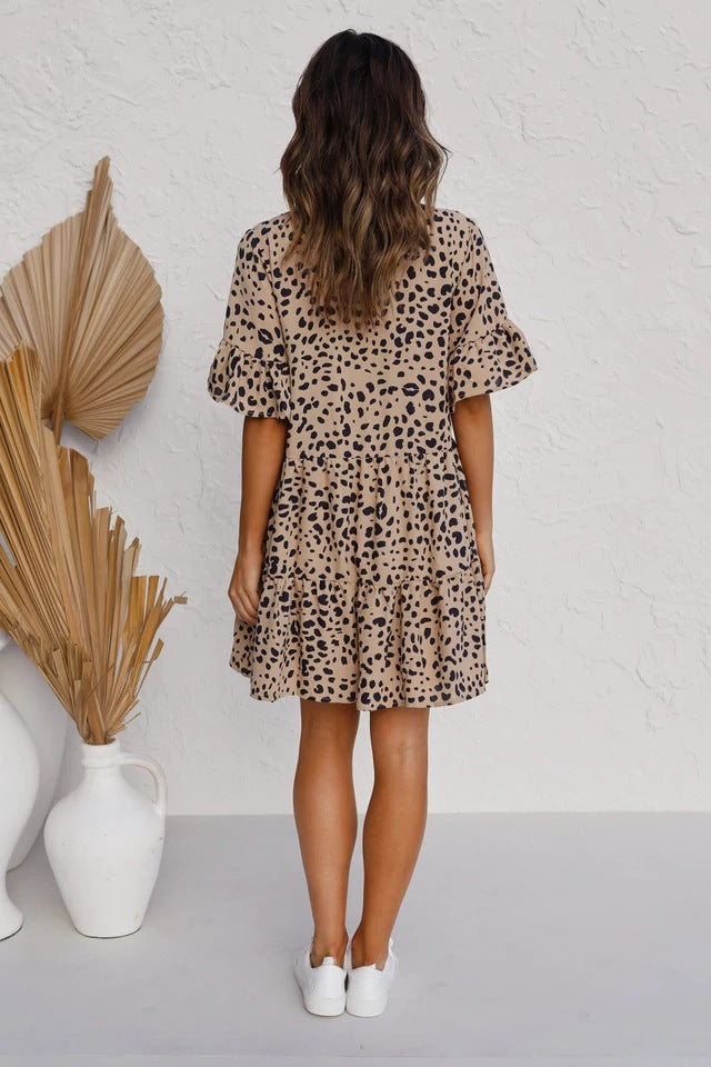 Style Check Casual Leopard Print Mini Dress