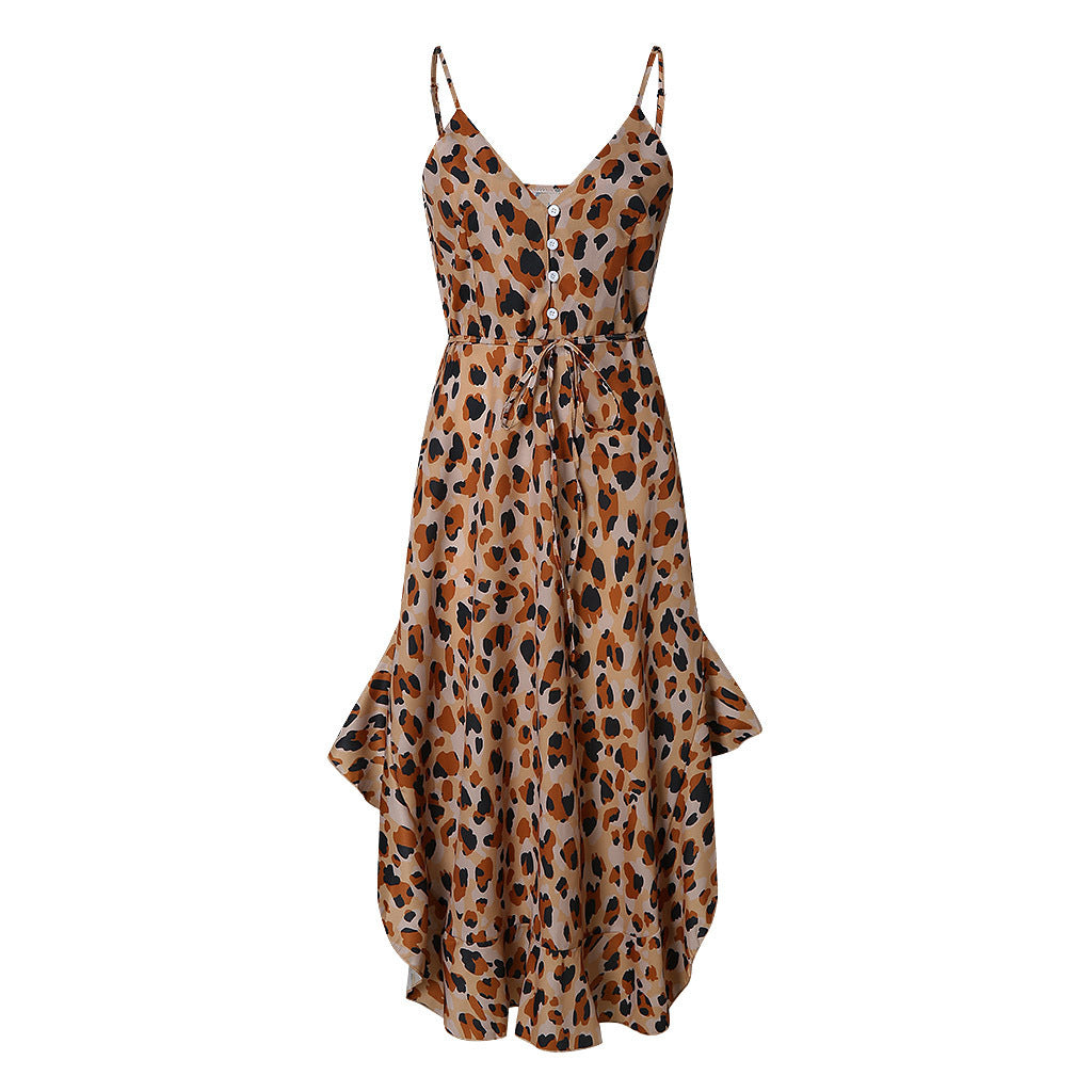 Vacation Mode Ruffled Leopard Print Dress