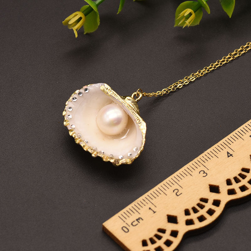 Pearl Inlaid Sea Shell Necklace 925 Sterling Silver with Gold Overlay.