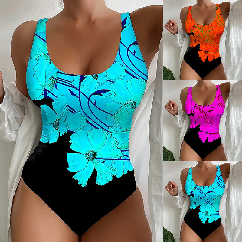 Vibrant 3D Printed Tight One piece Swimsuit Sea Blue Mall